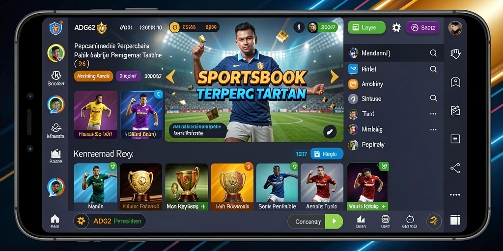 Screenshot gameplay ADG62 menunjukkan antarmuka taruhan olahraga yang menarik.