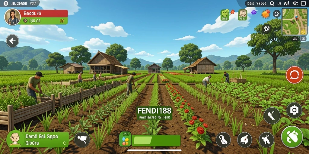 Screenshot utama FENDI188 menampilkan aktivitas bertani yang seru dan interaktif.