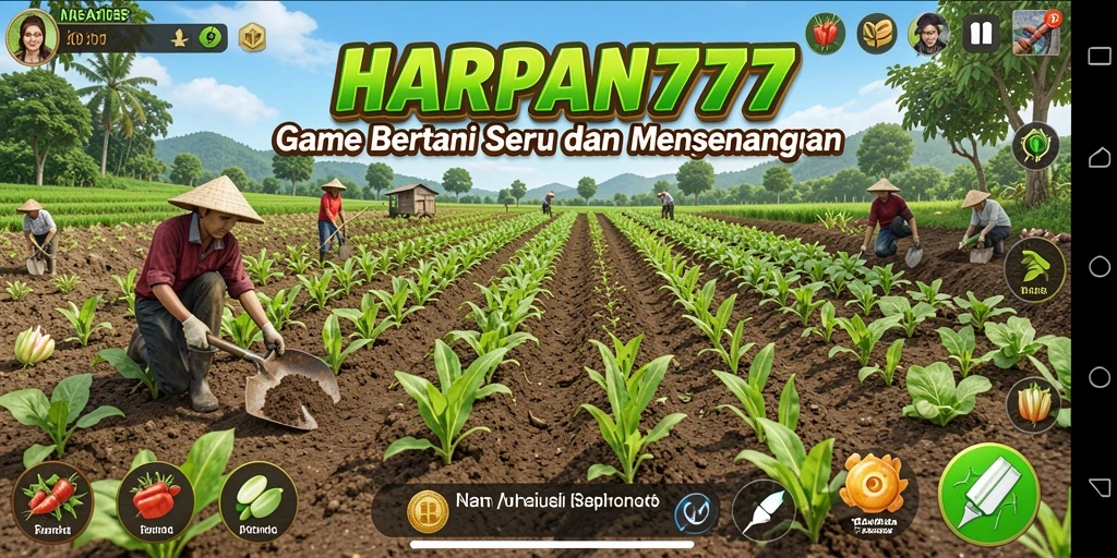 Gambar menampilkan gameplay menarik dari HARAPAN777 dengan aktivitas bertani.
