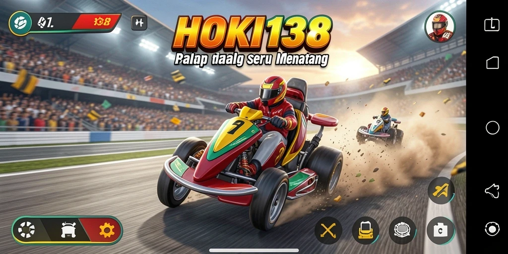 Screenshot HOKI138 menampilkan aksi balapan yang mendebarkan dengan mobil yang meluncur cepat.