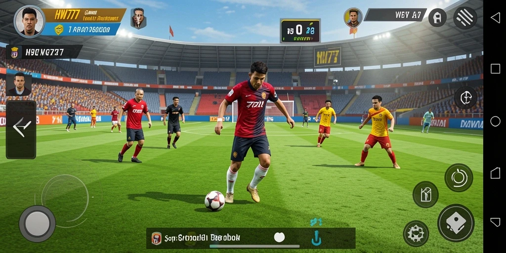 Tampilan gameplay HW777 yang menampilkan aksi sepak bola yang mendebarkan.