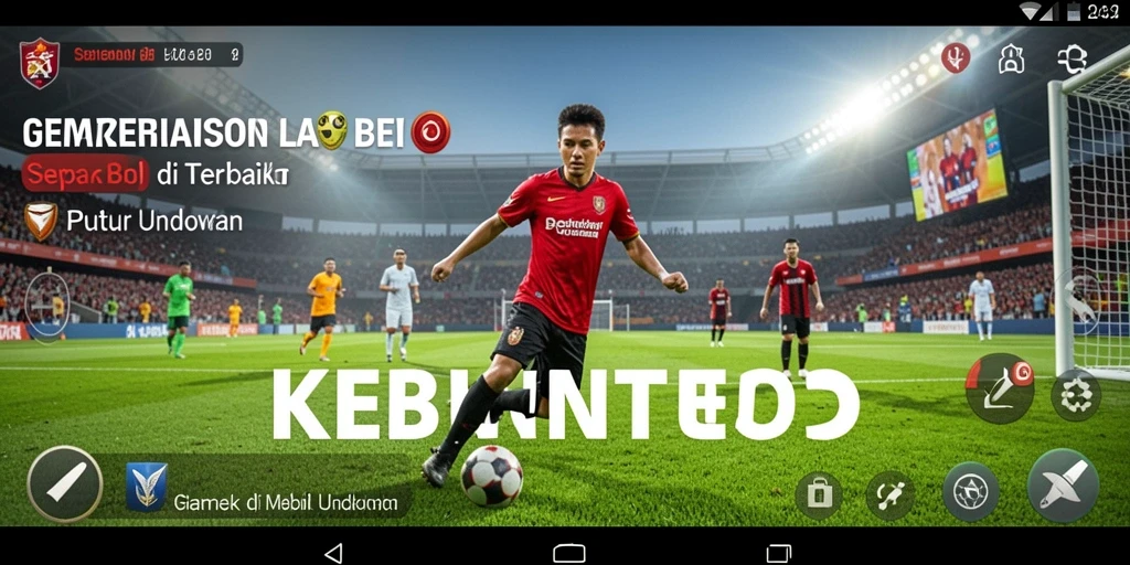 Screenshot gameplay KEBUNTOTO menampilkan pertandingan sepak bola yang intens.