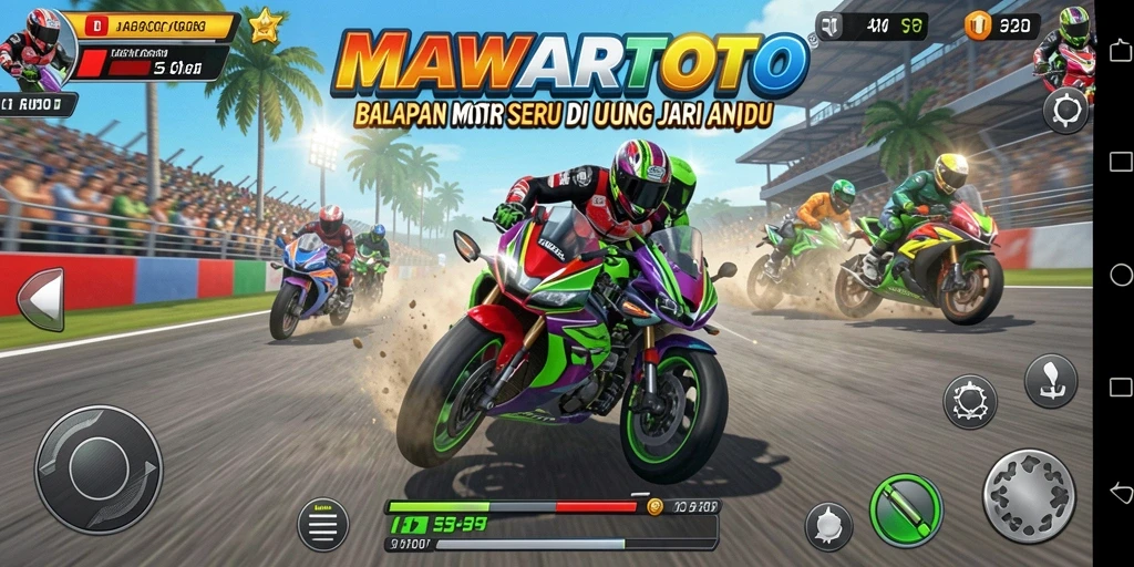 Tampilan gameplay seru dari game balapan motor MAWARTOTO.