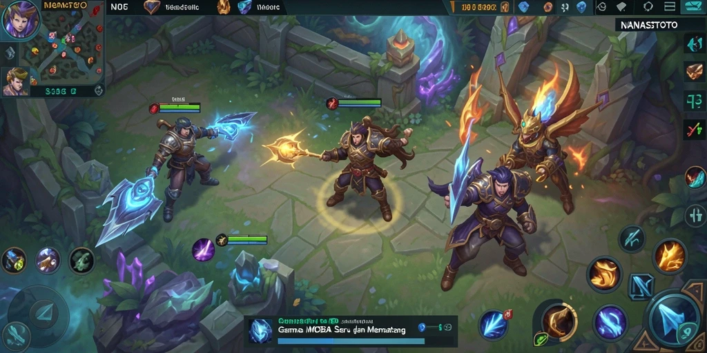Gameplay seru dan mendebarkan dalam NANASTOTO, penuh aksi MOBA.