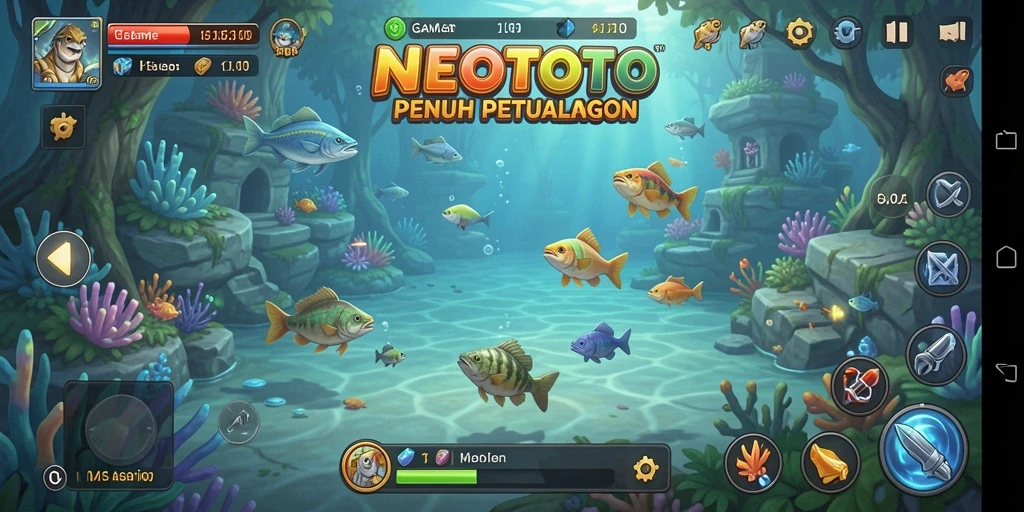 Tampilan gameplay NEOTOTO menampilkan aksi memancing yang menegangkan dan realistis.