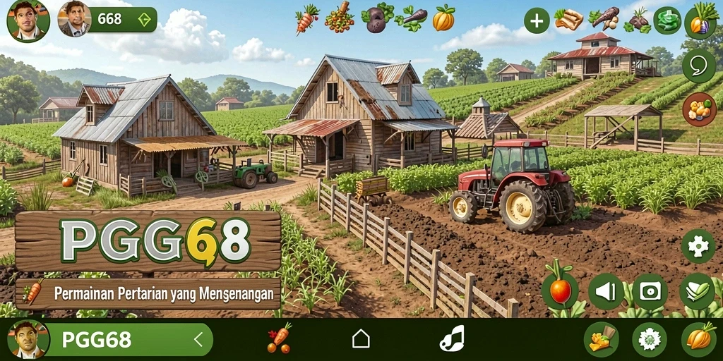 Gameplay PGG68 yang menampilkan pertanian dan peternakan yang mengasyikkan.