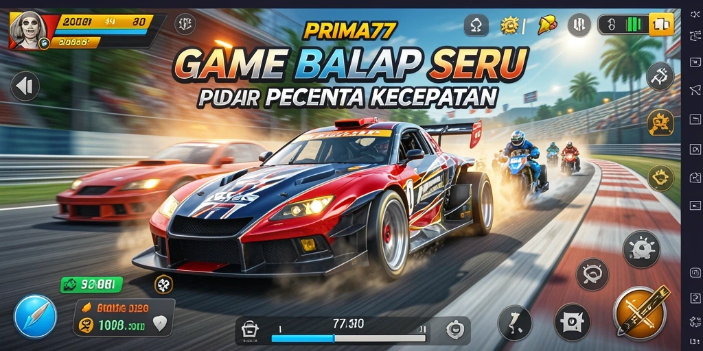 Tampilan gameplay balap yang mendebarkan di PRIMA77.