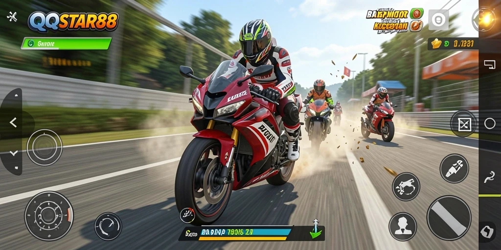 Screenshot QQSTAR88 menampilkan aksi balap motor yang mendebarkan.