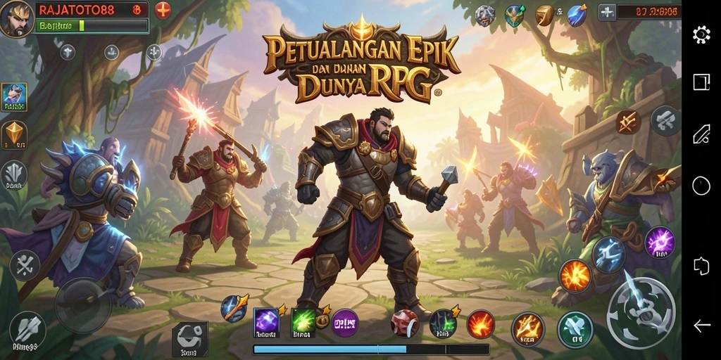 Memperlihatkan aksi seru dalam gameplay RPG RAJATOTO88.