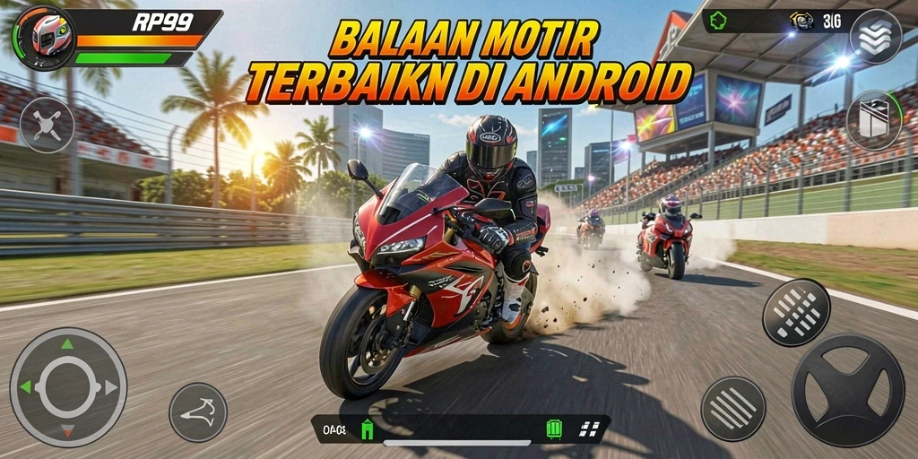 Tampilan gameplay balapan motor yang mendebarkan di RP99.
