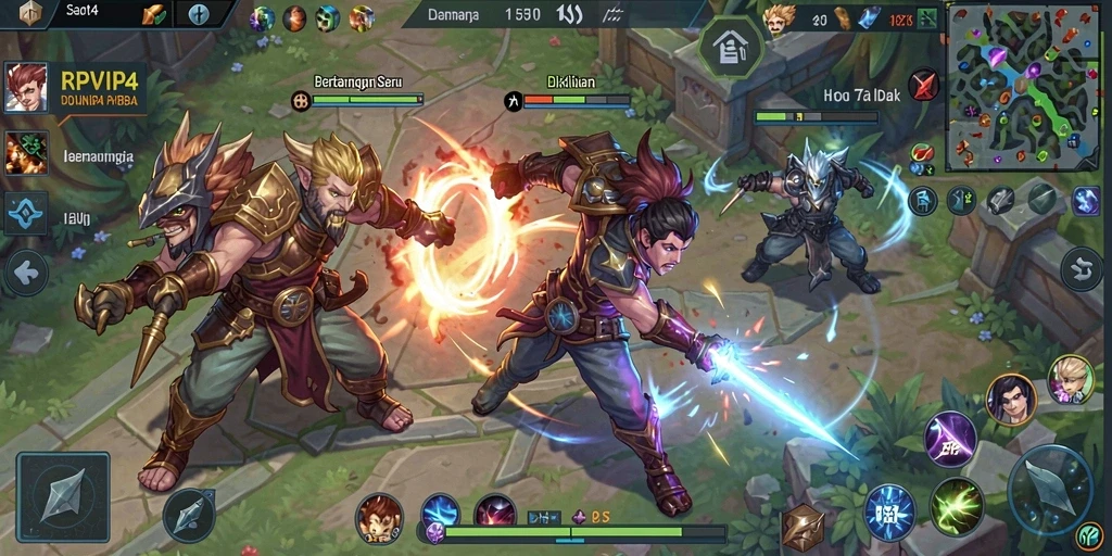 Tangkapan layar RPVIP4 menunjukkan aksi pertempuran seru di arena MOBA.
