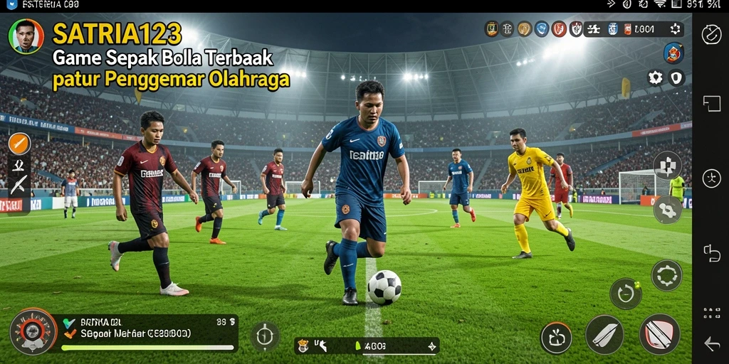 Screenshot gameplay SATRIA123 menampilkan aksi sepak bola yang seru.