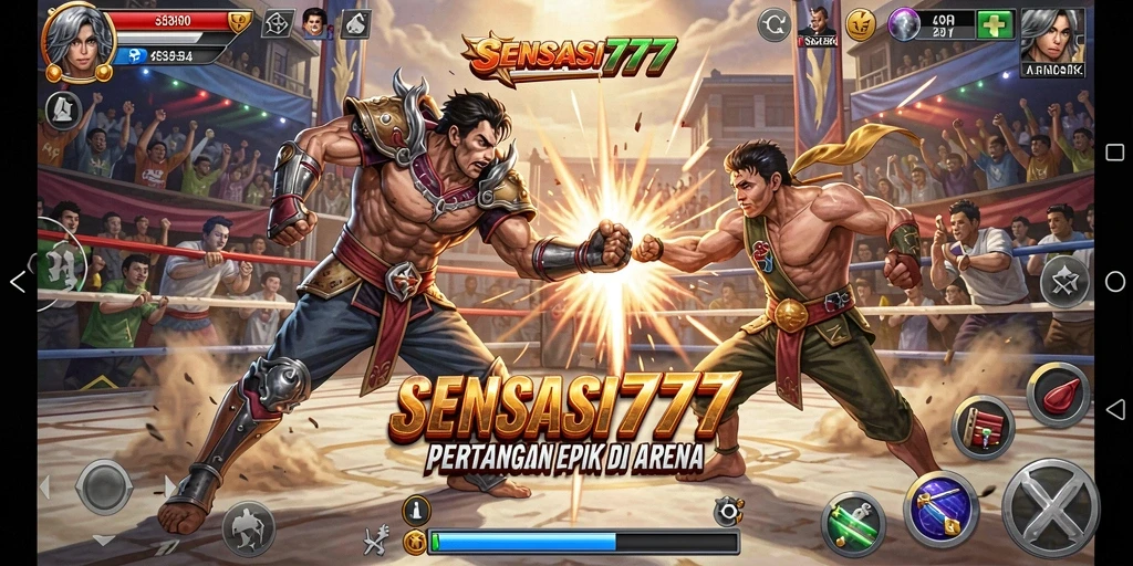 Screenshot SENSASI777 menampilkan pertarungan seru di arena yang mendebarkan.