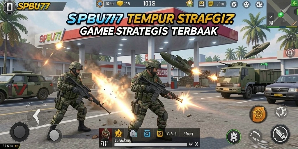Screenshot SPBU77 menunjukkan aksi tembak-menembak yang intens dan mendebarkan.