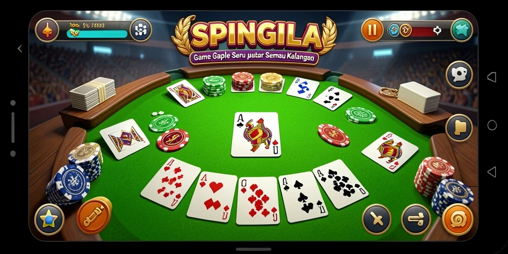 Screenshot gameplay seru dari SPINGILA menunjukkan aksi Gaple yang mengasyikkan.