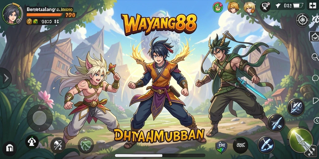 Tampilan layar gameplay yang penuh warna dan dinamis di WAYANG88.