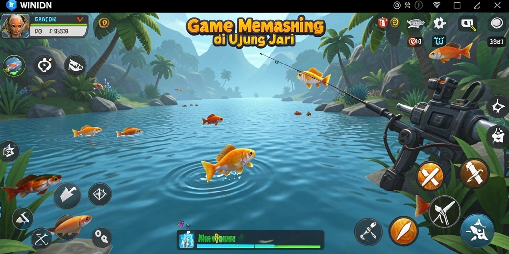 Tampilan gameplay seru di WINIDN dengan aksi memancing yang mendebarkan.